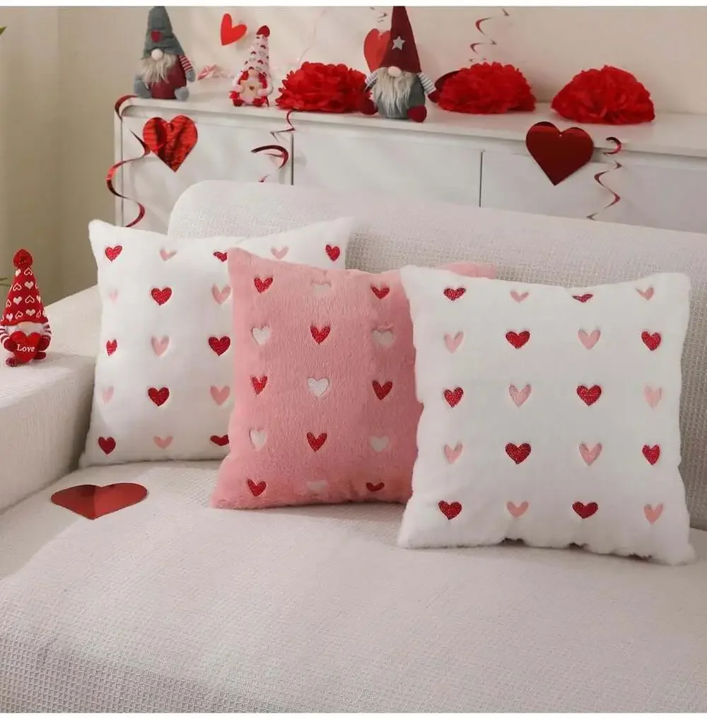 Valentines Pillow Cover 18x18 Set of 2 Valentines Day Decoration Pink Hearts Pil